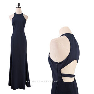 Vera Wang Prom Dress Maxi Gown 2 Blue Classic Navy Bridesmaid Mother Evening Tie